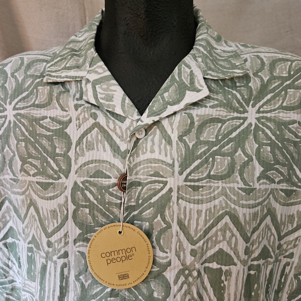 Common People Olive Patterned Hawaiian Style Men's Casual Cotton Shirt Sz XL NEW - Picture 4 of 7